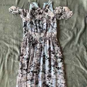 Baby blue floral splotched pattern maxi dress